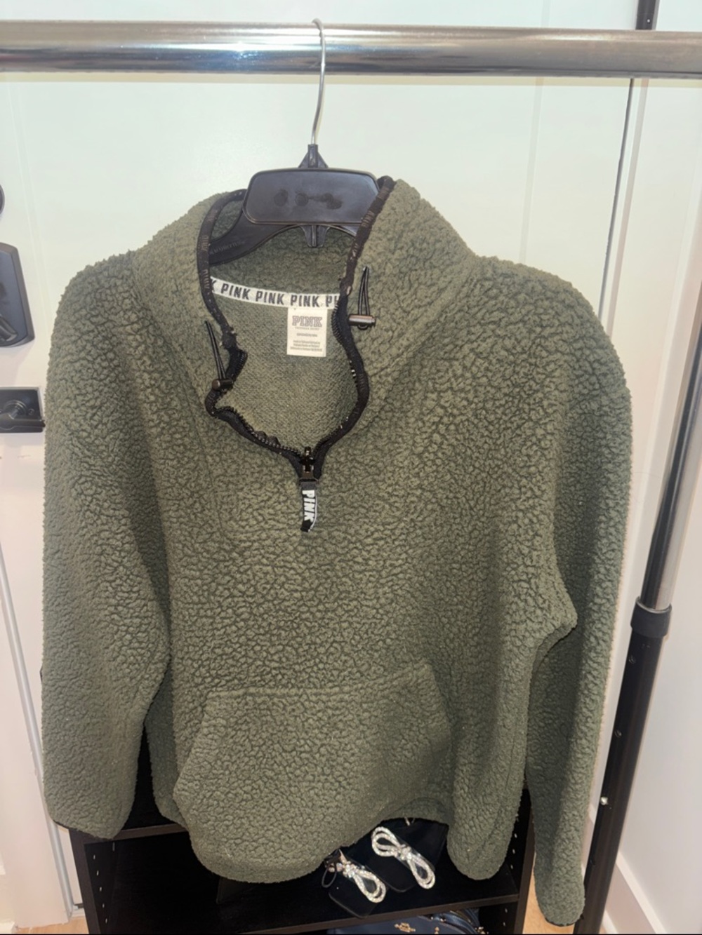 PINK Victoria's Secret Olive Green Sherpa Half-Zip Pullover for Men